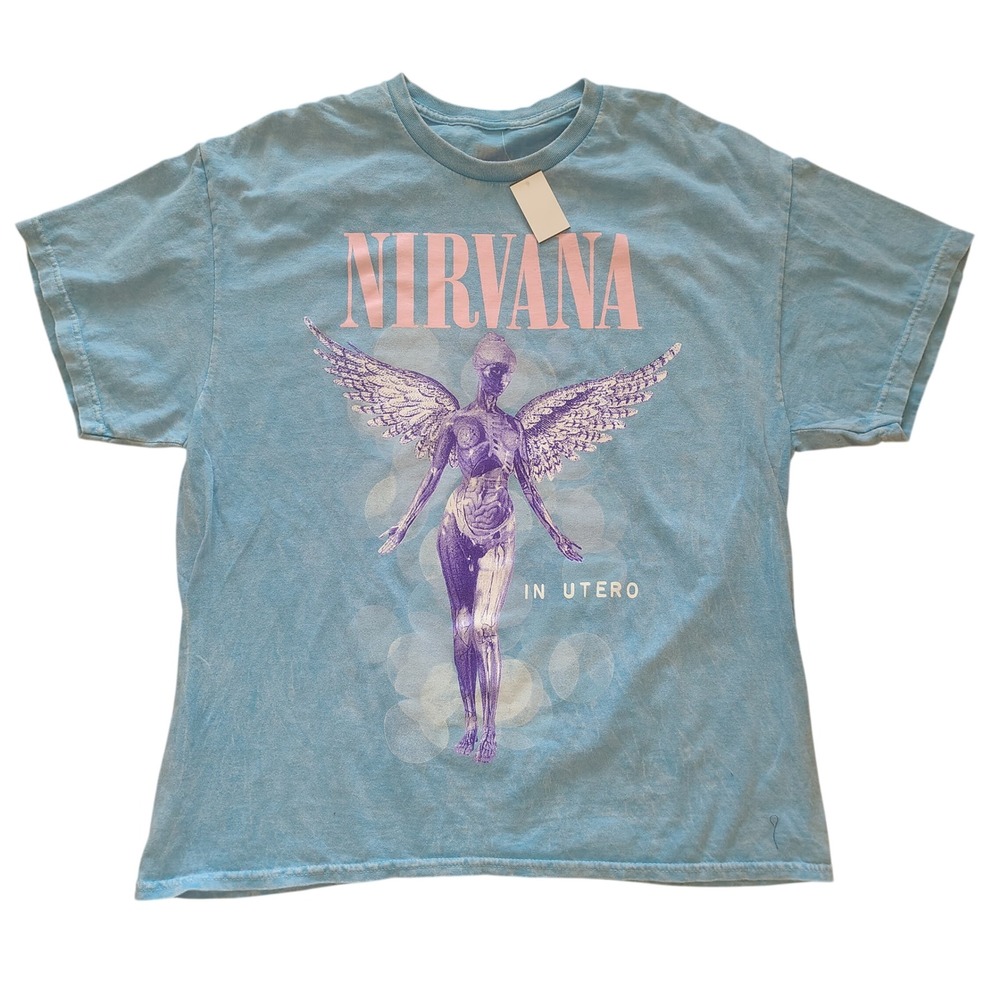 Nirvana In Utero Graphic T-Shirt Blue Mineral Wash Plus Size 1X Angel Tee